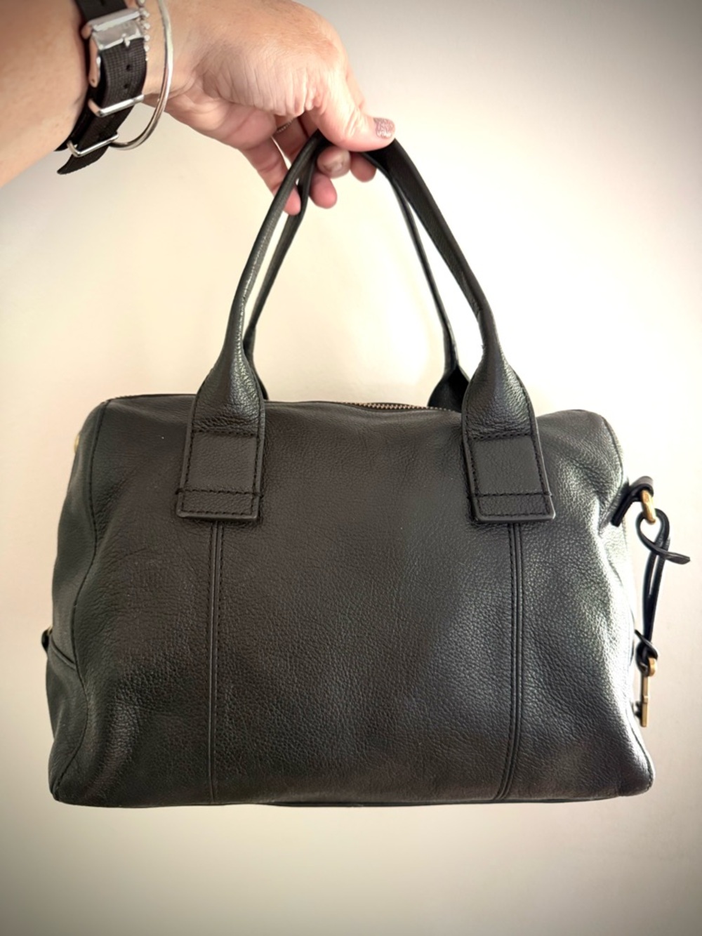 Fossil Black Pebbled black Leather Crossbody Satchel Handbag